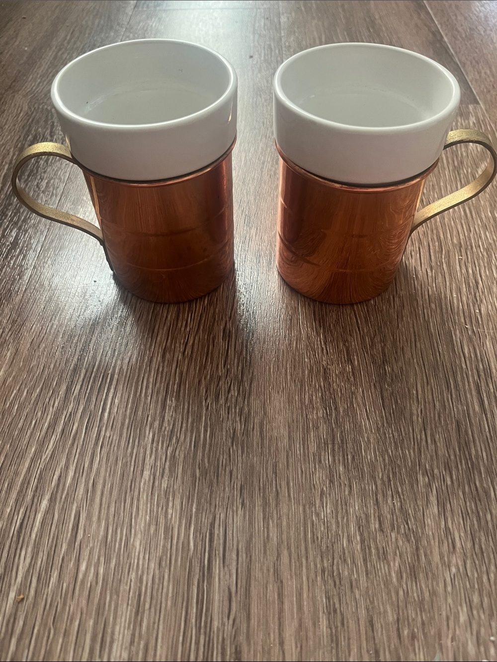 Vintage Baker Hart & Stuart Copper-Tone Ceramic-Top Mugs- Set of 2